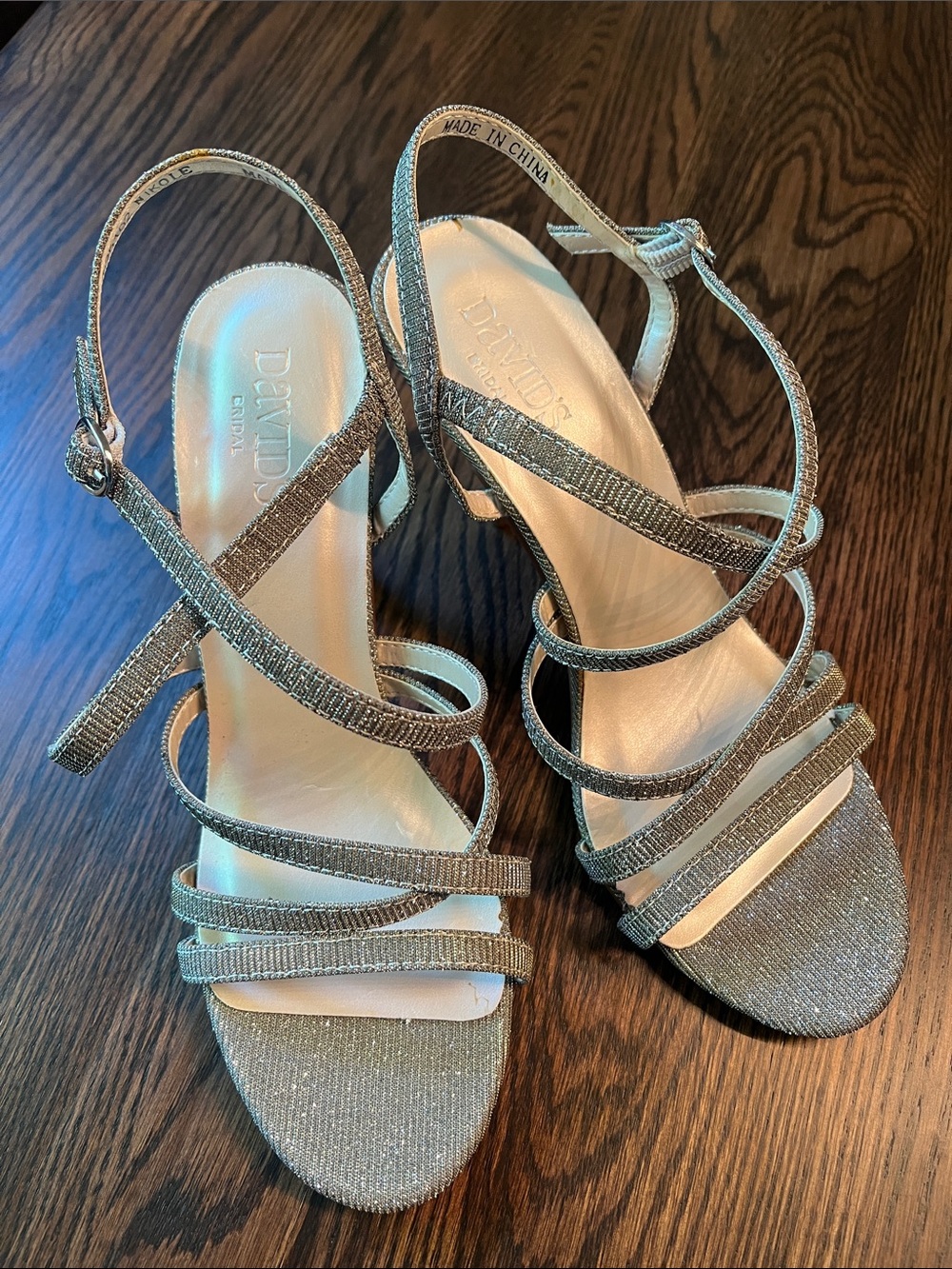 David’ Bridal Silver/Gold  Sparkle Strappy Wedding Heels